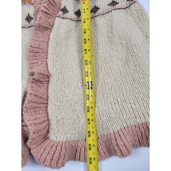 Matilda Jane Just Imagine Jacie Fair Isle Cream Blush Ruffle Cardigan Medium - Picture 10 of 16